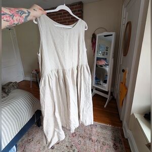 notPERFECTLINEN Sleeveless Tiered Midi Dress in Cream